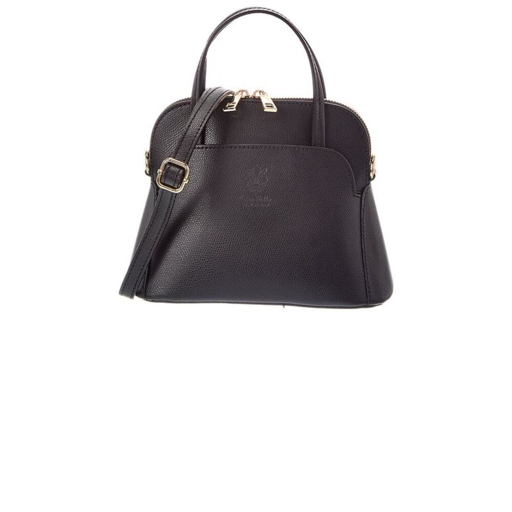 Italian Leather Serena Leather Top Handle Bag, Black